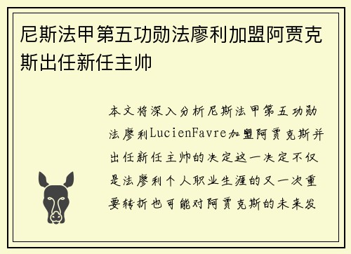 尼斯法甲第五功勋法廖利加盟阿贾克斯出任新任主帅 尼斯法甲第五功勋法廖利加盟阿贾克斯出任新任主帅
